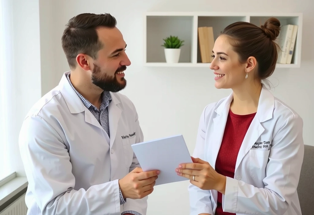 Ein Arzt und ein Patient besprechen einen Ernährungsplan in einer medizinischen Umgebung
